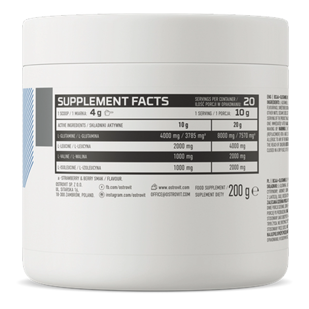 Aminoácidos BCAA + Glutamina OstroVit 200 g - Imagen 3